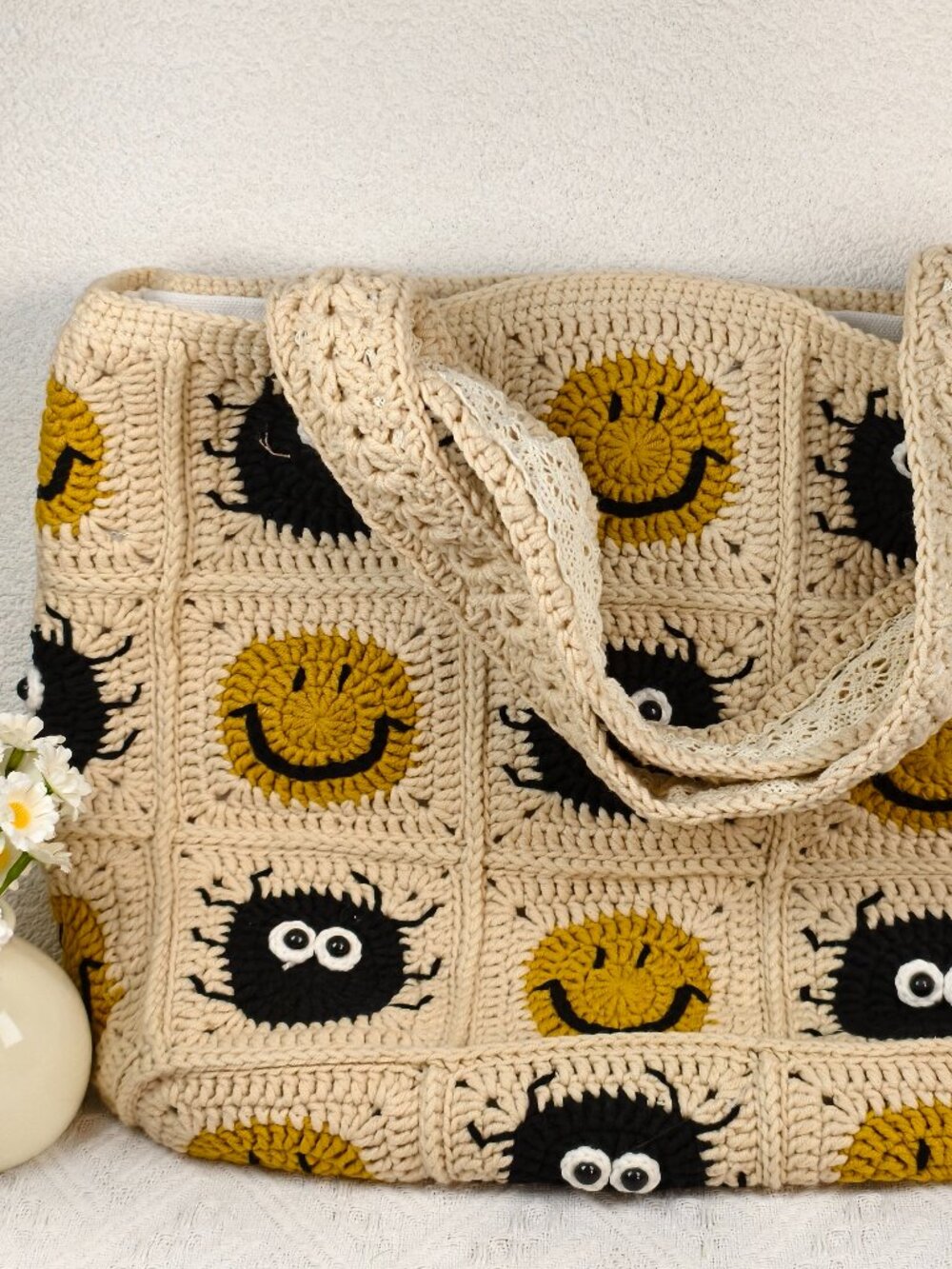 Handmade Crochet Bag Smiley Soot Sprites Large Shoulder Bag